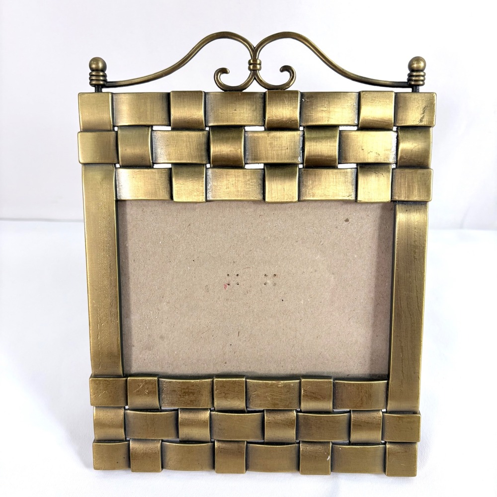 Burnes Picture Frame Brass Woven Metal Vintage 1998 Scroll‎ Top 5x3.5 Photo